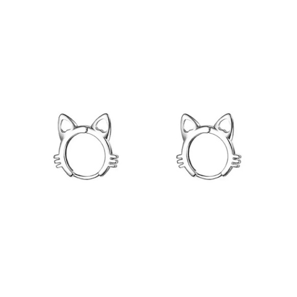 925 Sterling Silver Cat Huggie Earrings Cat Small Hoop Earrings Kitty Hoops - Picture 4 of 5